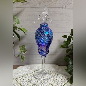Royal Limited Crystal Vintage Iridescent Blue Swirl Hummingbird Perfume Bottle